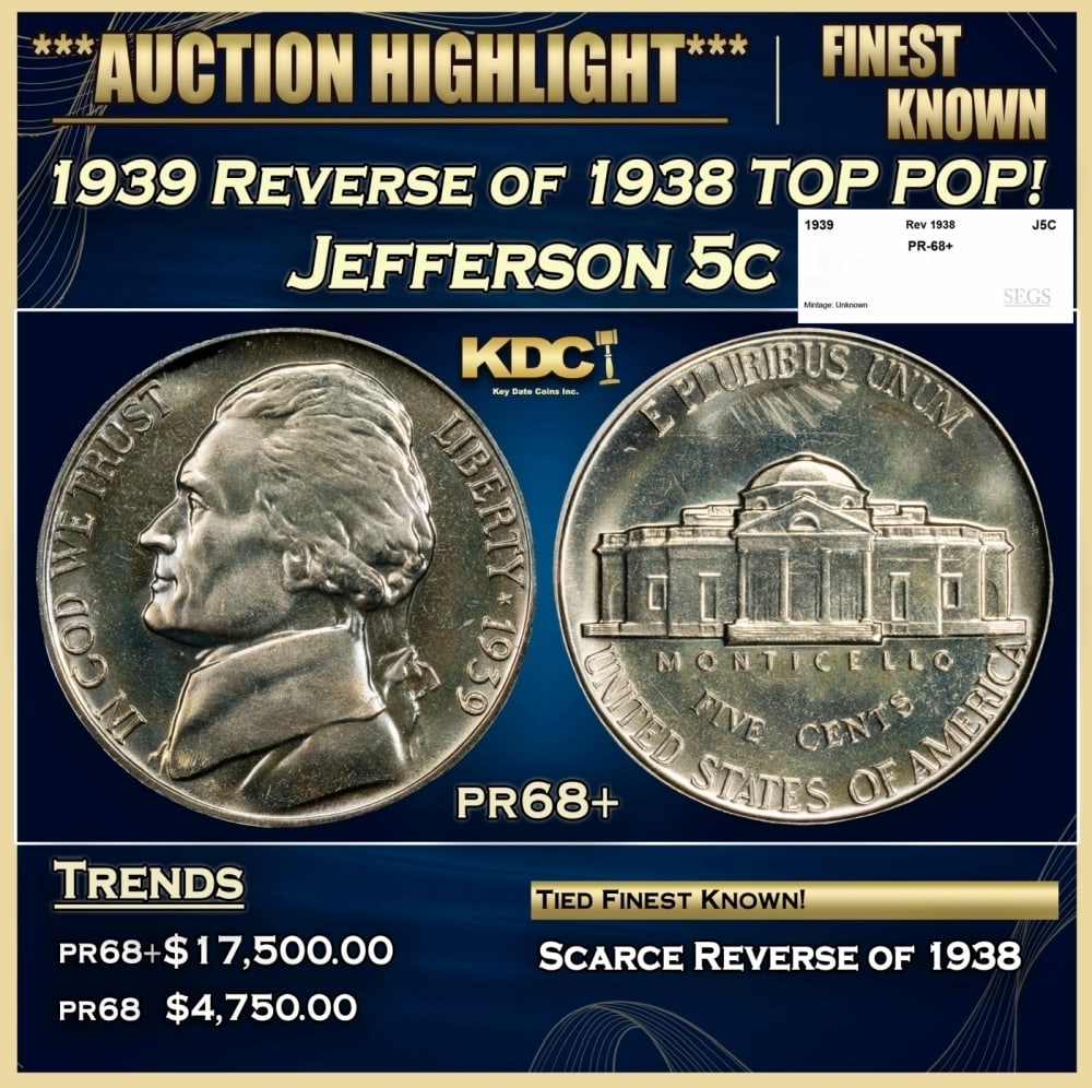1939 Reverse of 1938 Proof Jefferson Nickel TOP POP! 5c pr68+ SEGS (1 of 4)
