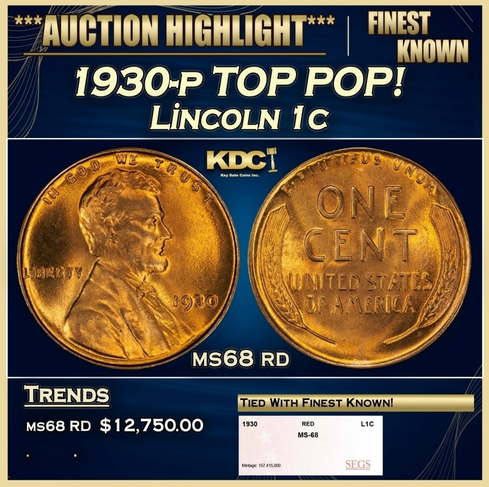 1930-p Lincoln Cent TOP POP! 1c ms68 rd SEGS (1 of 4)