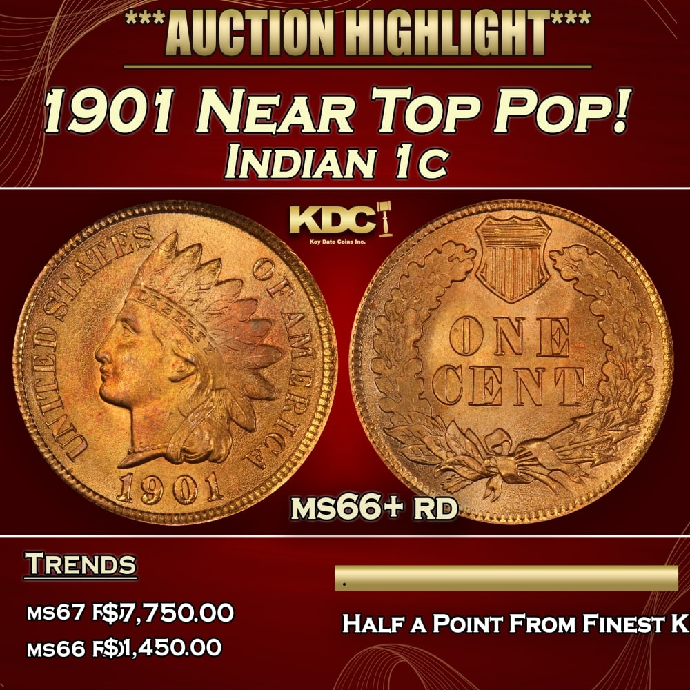 1901 Indian Cent Near Top Pop! 1c ms66+ rd SEGS (1 of 4)