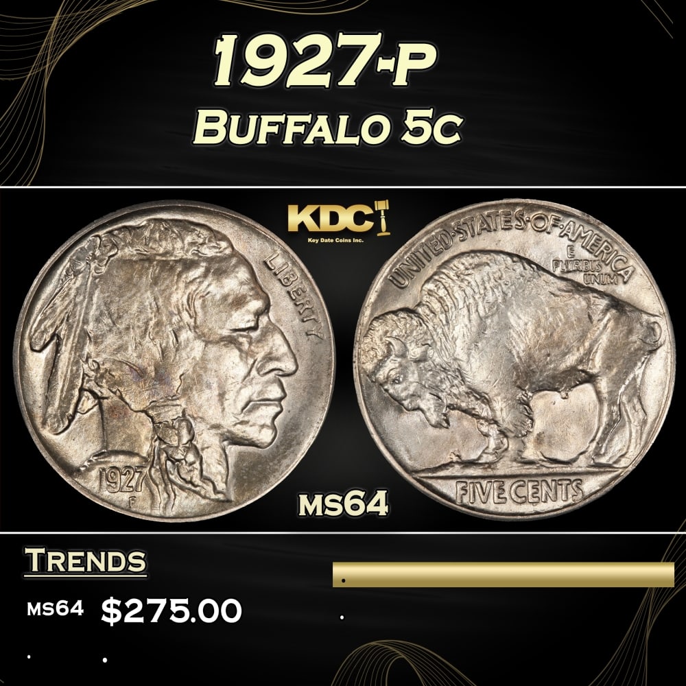 1927-p Buffalo Nickel 5c Grades ms64 (1 of 3)