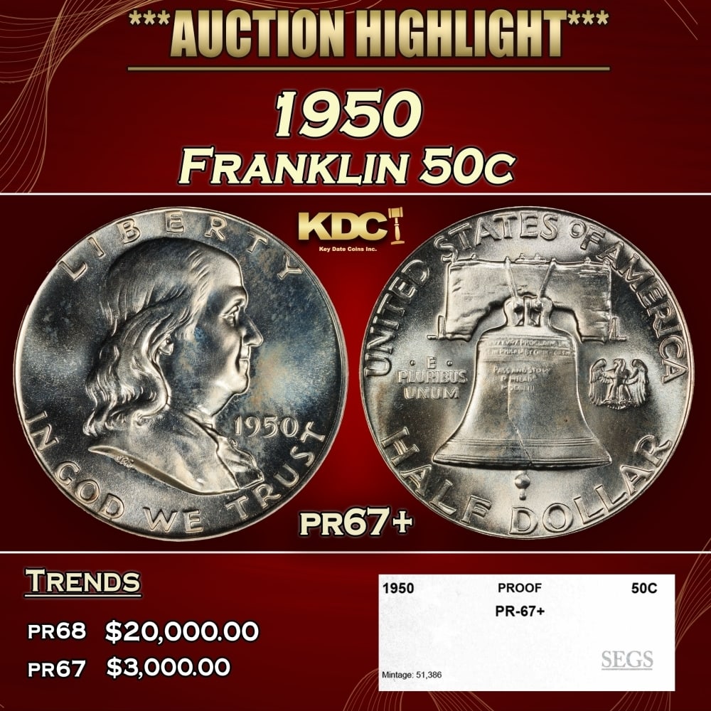 1950 Proof Franklin Half Dollar 50c pr67+ SEGS (1 of 4)