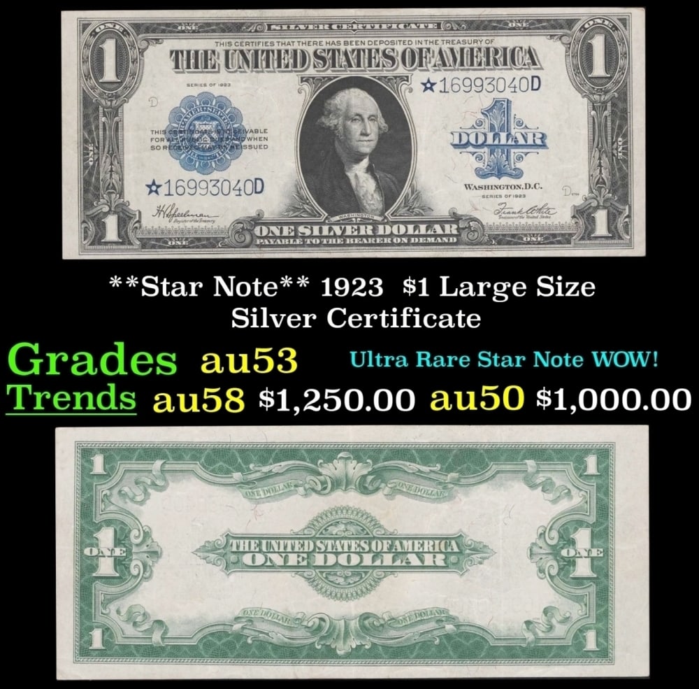 **Star Note** 1923 $1 large size Silver Certificate Grades Select AU (1 of 3)