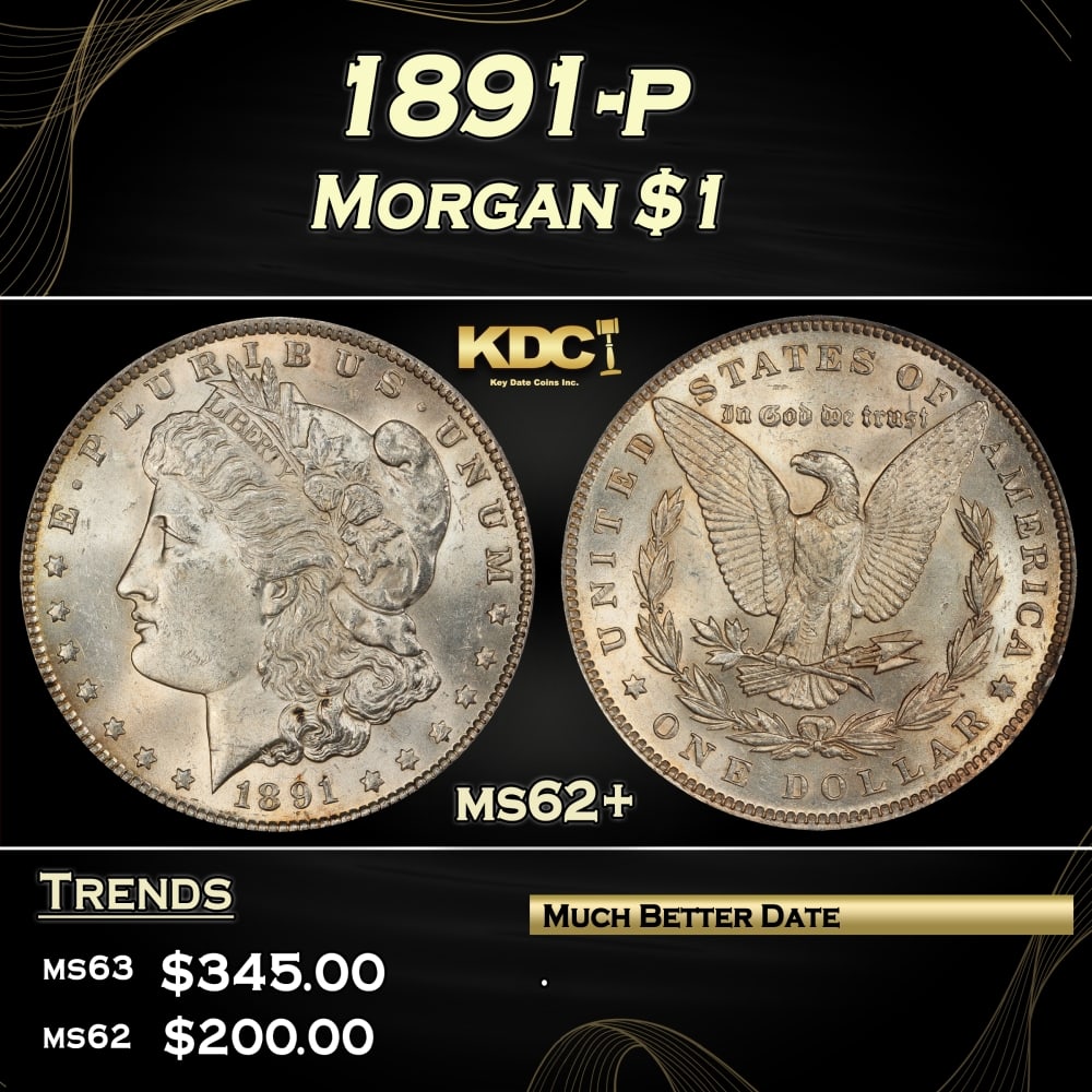 1891-p Morgan Dollar $1 Grades ms62+ (1 of 3)