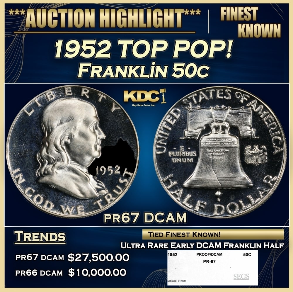 1952 Proof Franklin Half Dollar TOP POP! 50c pr67 DCAM SEGS (1 of 4)