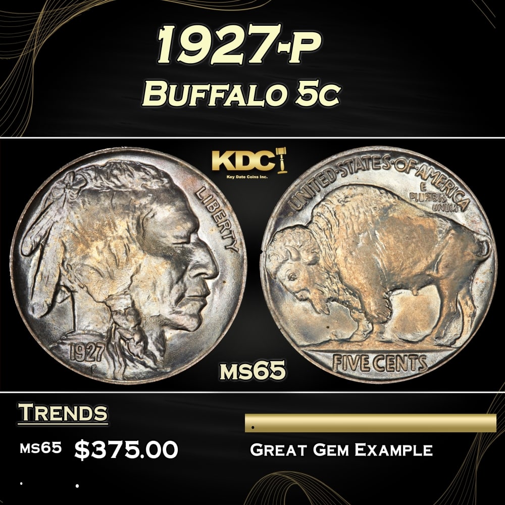 1927-p Buffalo Nickel 5c Grades ms65 (1 of 3)