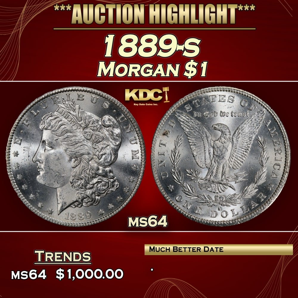 1889-s Morgan Dollar $1 Grades ms64 (1 of 3)