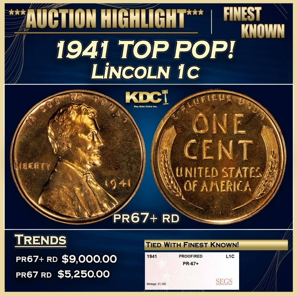 1941 Proof Lincoln Cent TOP POP! 1c pr67+ rd SEGS (1 of 4)