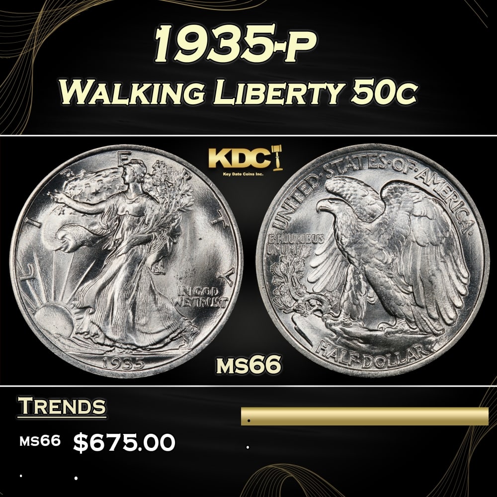 1935-p Walking Liberty Half Dollar 50c Grades ms66 (1 of 3)