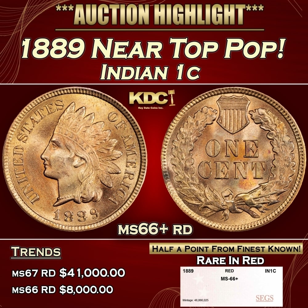 1889 Indian Cent Near Top Pop! 1c ms66+ rd SEGS (1 of 4)