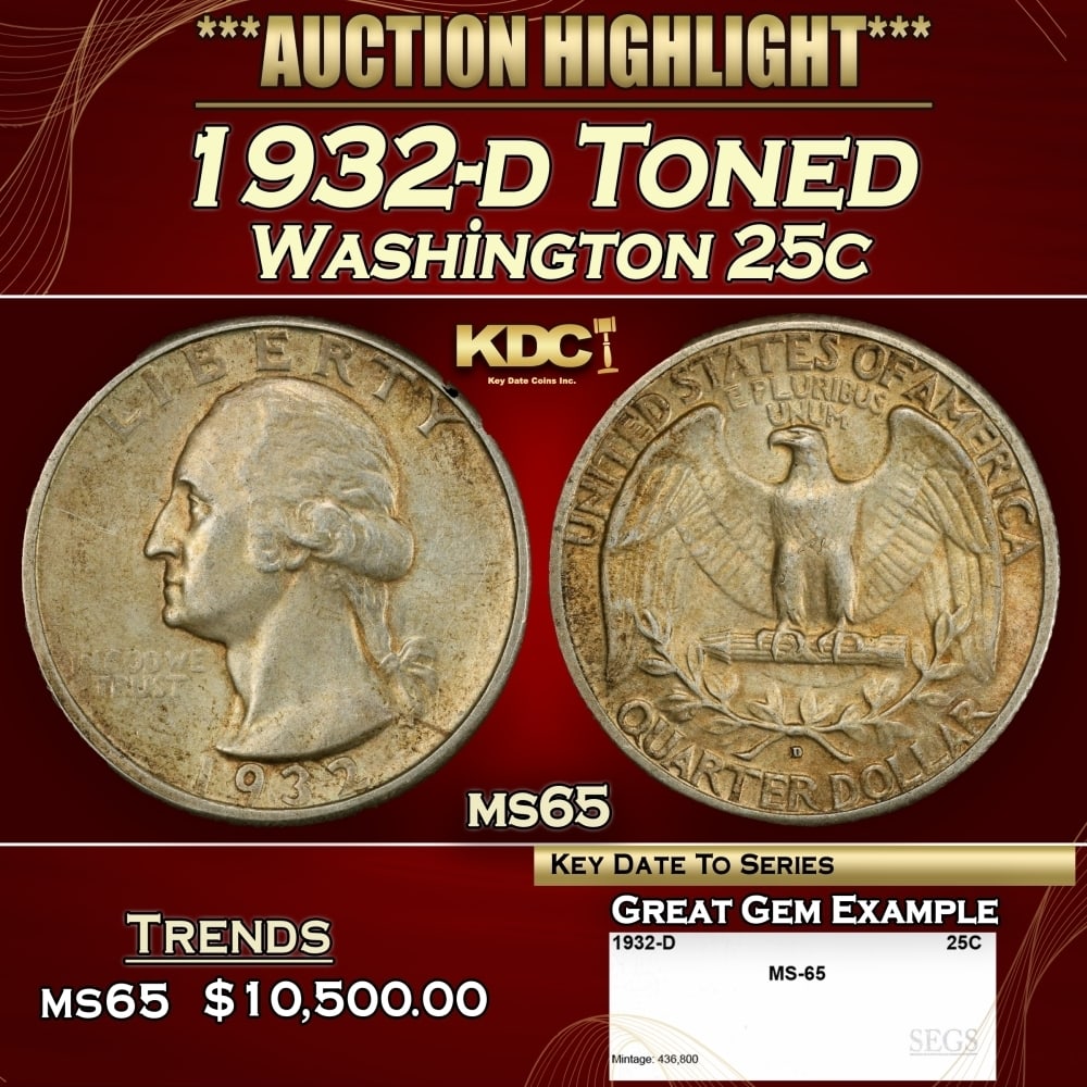 1932-d Washington Quarter Toned 25c ms65 SEGS (1 of 4)