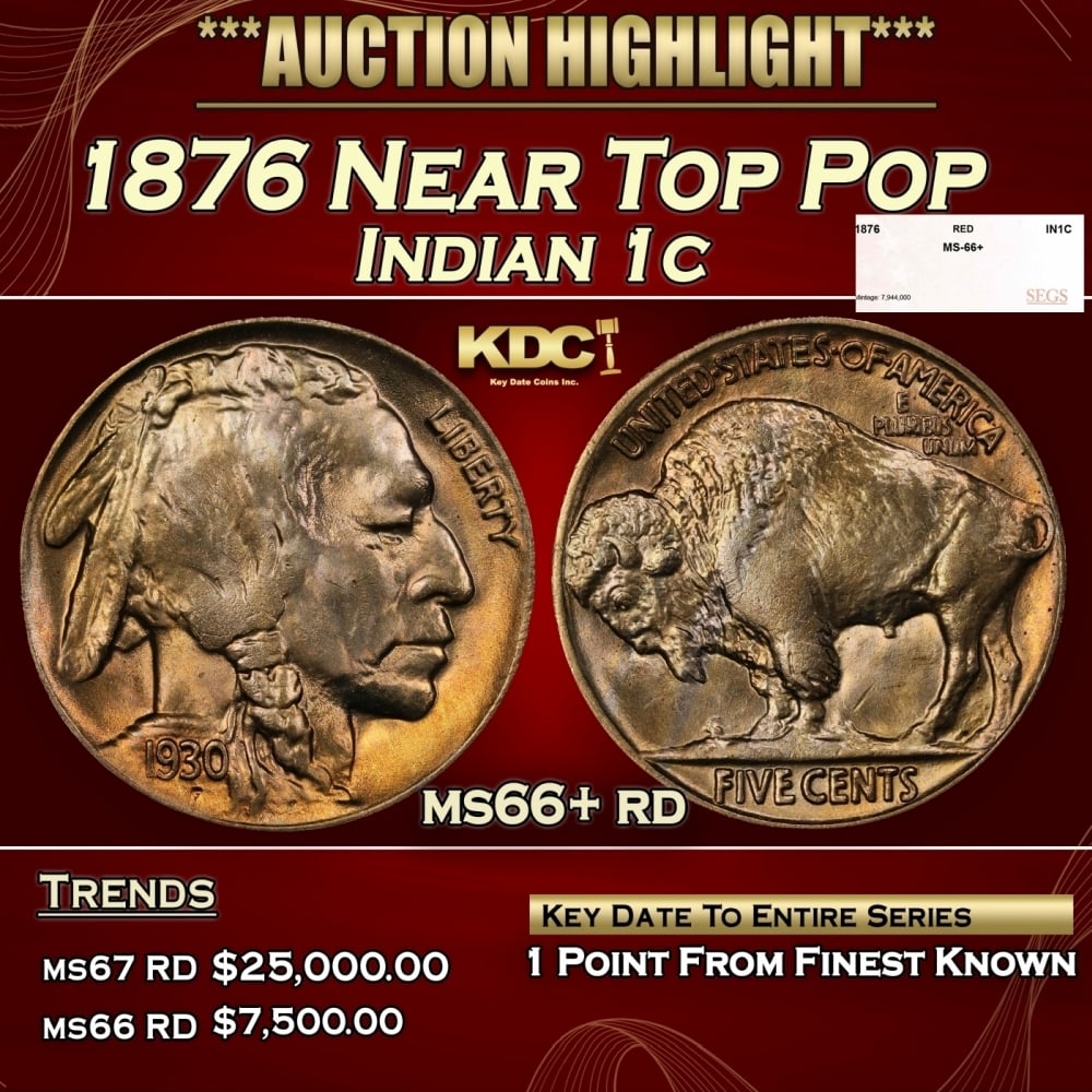 1876 Indian Cent Near Top Pop 1c ms66+ rd SEGS (1 of 4)