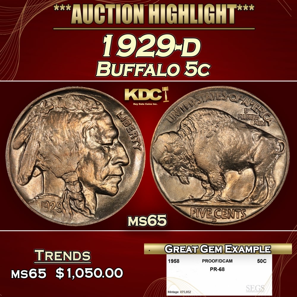1929-d Buffalo Nickel 5c ms65 SEGS: 1929-d Buffalo Nickel 5c ms65 SEGS. 0