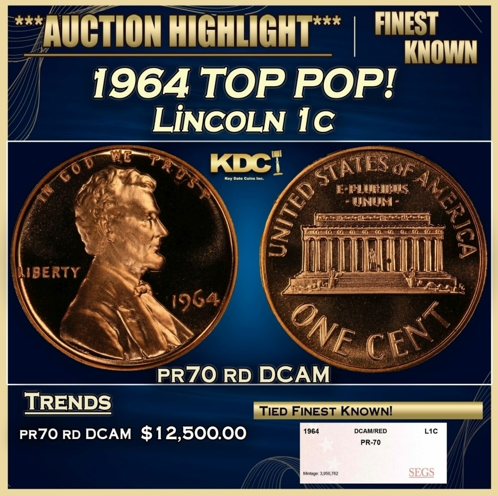 1964 Proof Lincoln Cent TOP POP! 1c pr70 rd DCAM SEGS (1 of 4)