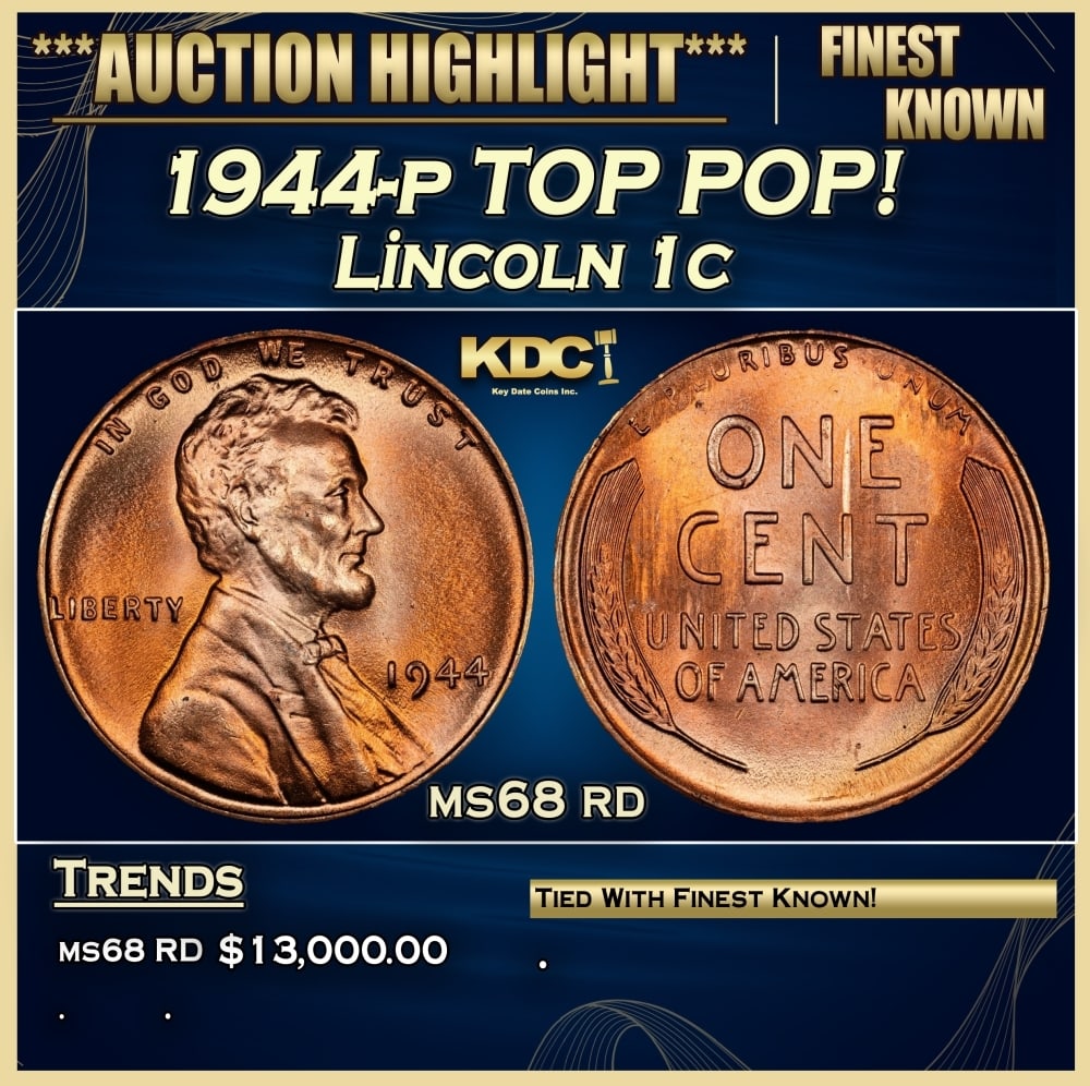 1944-p Lincoln Cent TOP POP! 1c Grades ms68 rd (1 of 3)