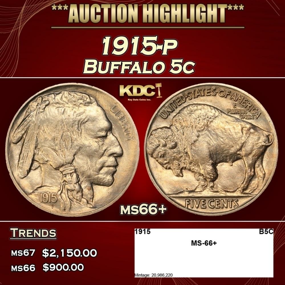 1915-p Buffalo Nickel 5c ms66+ SEGS (1 of 4)