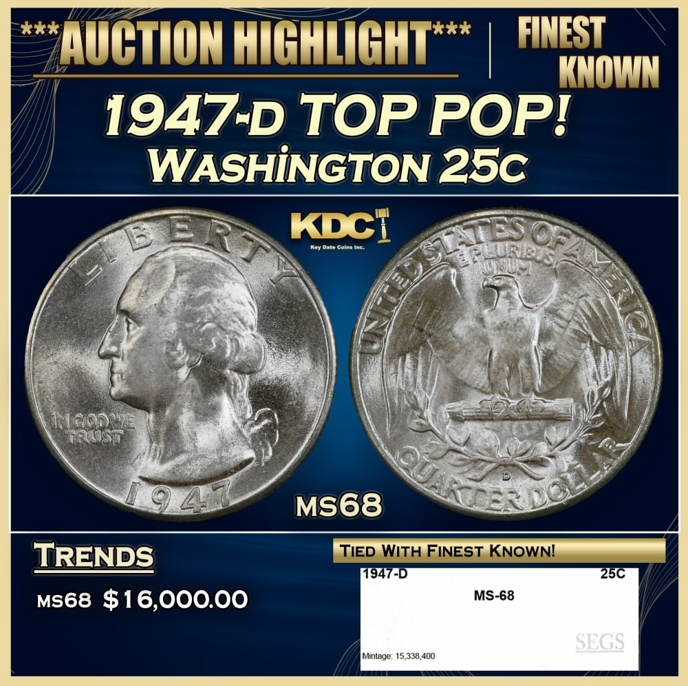 1947-d Washington Quarter TOP POP! 25c ms68 SEGS (1 of 4)