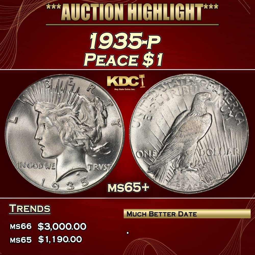 1935-p Peace Dollar $1 ms65+ SEGS (1 of 4)