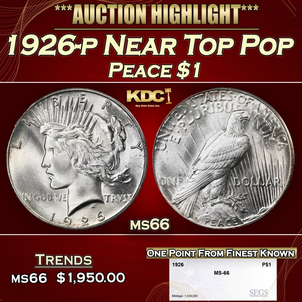 1926-p Peace Dollar Near Top Pop $1 ms66 SEGS (1 of 4)