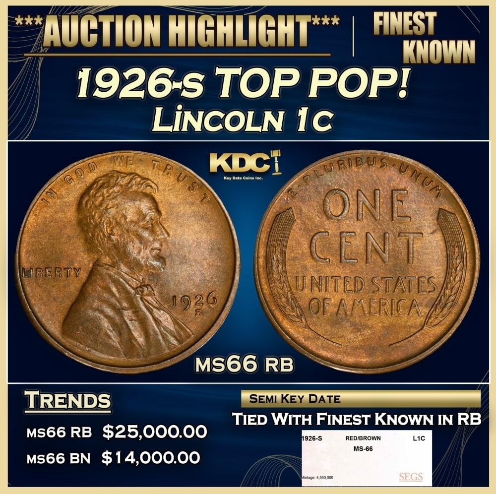 1926-s Lincoln Cent TOP POP! 1c ms66 rb SEGS (1 of 4)