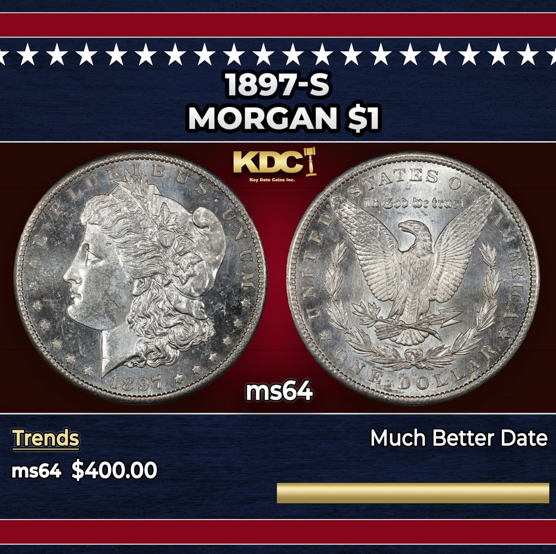 1897-s Morgan Dollar $1 Grades ms64 (1 of 3)