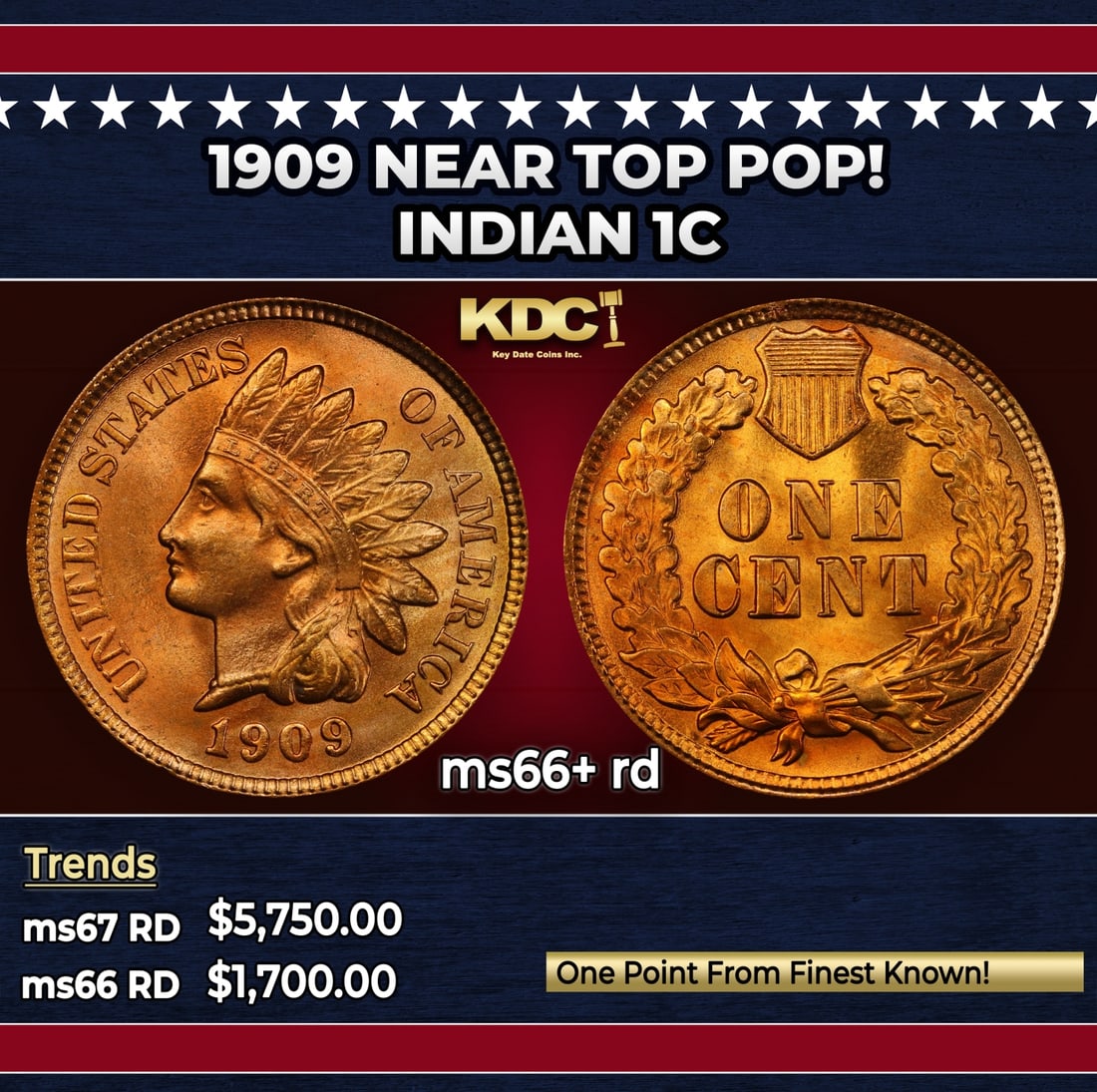 1909 Indian Cent Near Top Pop! 1c ms66+ rd SEGS: 1909 Near Top Pop! Indian Cent 1c ms66+ rd SEGS. Historic precious metal trends is causing increased spot pricing by the day. On auctions with set openings, we are doing our best to have items priced