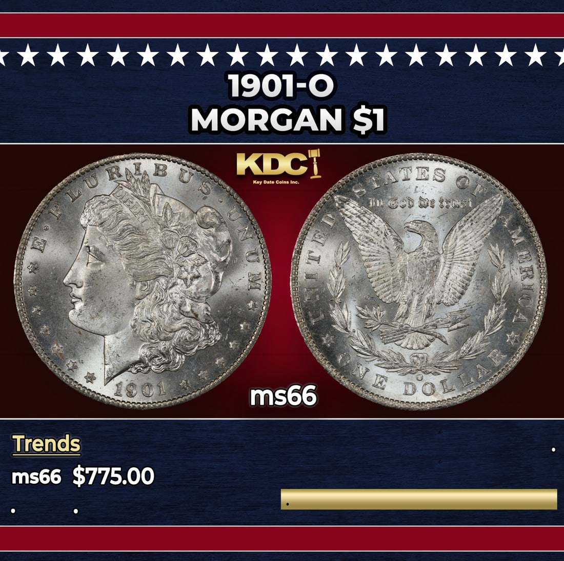 1901-o Morgan Dollar $1 Grades ms66: 1901-o Morgan Dollar $1 Grades ms66. Historic precious metal trends is causing increased spot pricing by the day. On auctions with set openings, we are doing our best to have items priced at their mar