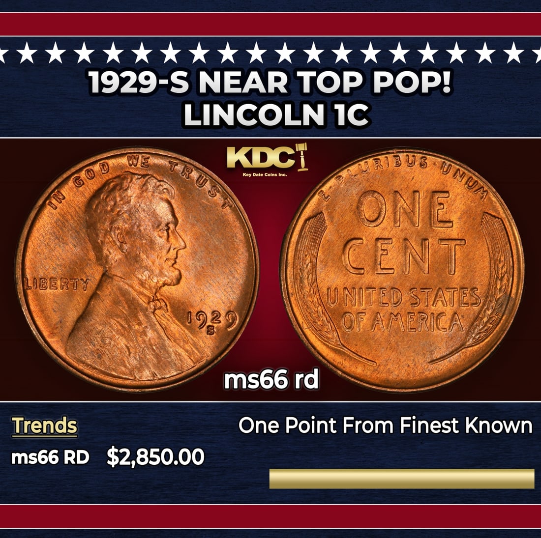 1929-s Lincoln Cent Near Top Pop! 1c ms66 rd SEGS: 1929-s Near Top Pop! Lincoln Cent 1c ms66 rd SEGS. Historic precious metal trends is causing increased spot pricing by the day. On auctions with set openings, we are doing our best to have items price