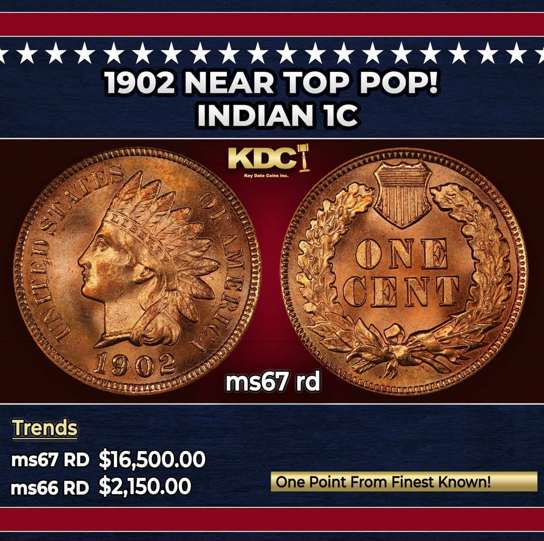 1902 Indian Cent Near Top Pop! 1c ms67 rd SEGS: 1902 Near Top Pop! Indian Cent 1c ms67 rd SEGS. Historic precious metal trends is causing increased spot pricing by the day. On auctions with set openings, we are doing our best to have items priced a