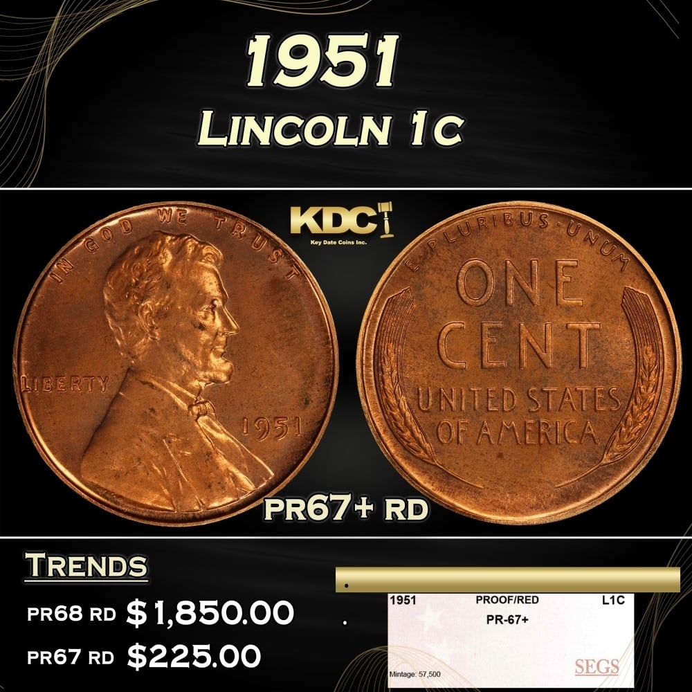 1951 Proof Lincoln Cent 1c pr67+ rd SEGS (1 of 4)