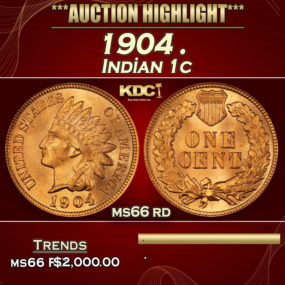 1904 Indian Cent . 1c ms66 rd SEGS: 1904 . Indian Cent 1c ms66 rd SEGS. 0