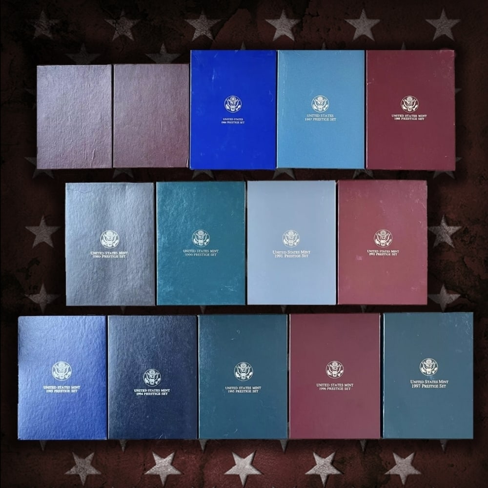 1983-1997 Full Run of US Mint Prestige Proof Sets - 92 Coins, 14 Complete Sets: 1983-1997 Full Run of US Mint Prestige Proof Sets - 92 Coins, 14 Complete Sets. 1983-1997 Full Run of US Mint Prestige Proof Sets - 92 Coins, 14 Complete Sets. In 1983, the mint released a special min