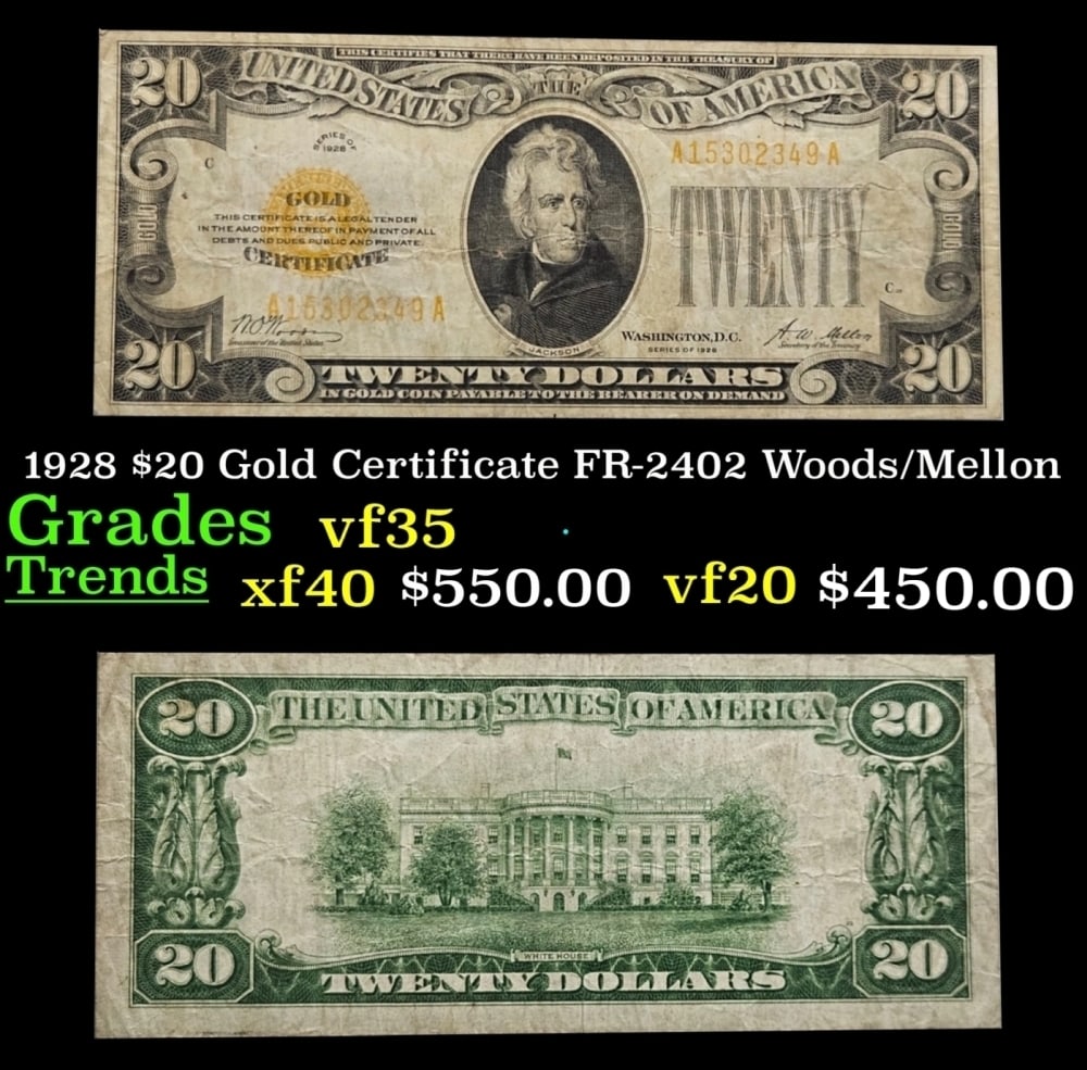 1928 $20 Gold Certificate Grades vf++: 1928 $20 Gold Certificate Grades vf++.