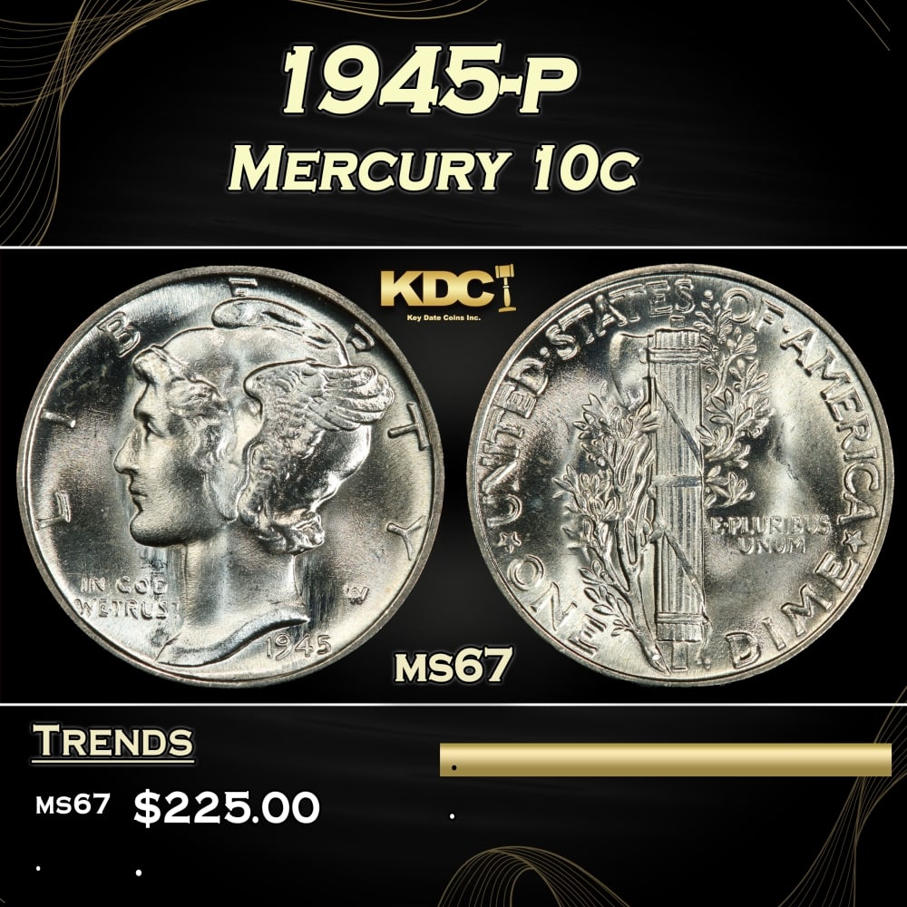 1945-p Mercury Dime 10c ms67 SEGS (1 of 3)