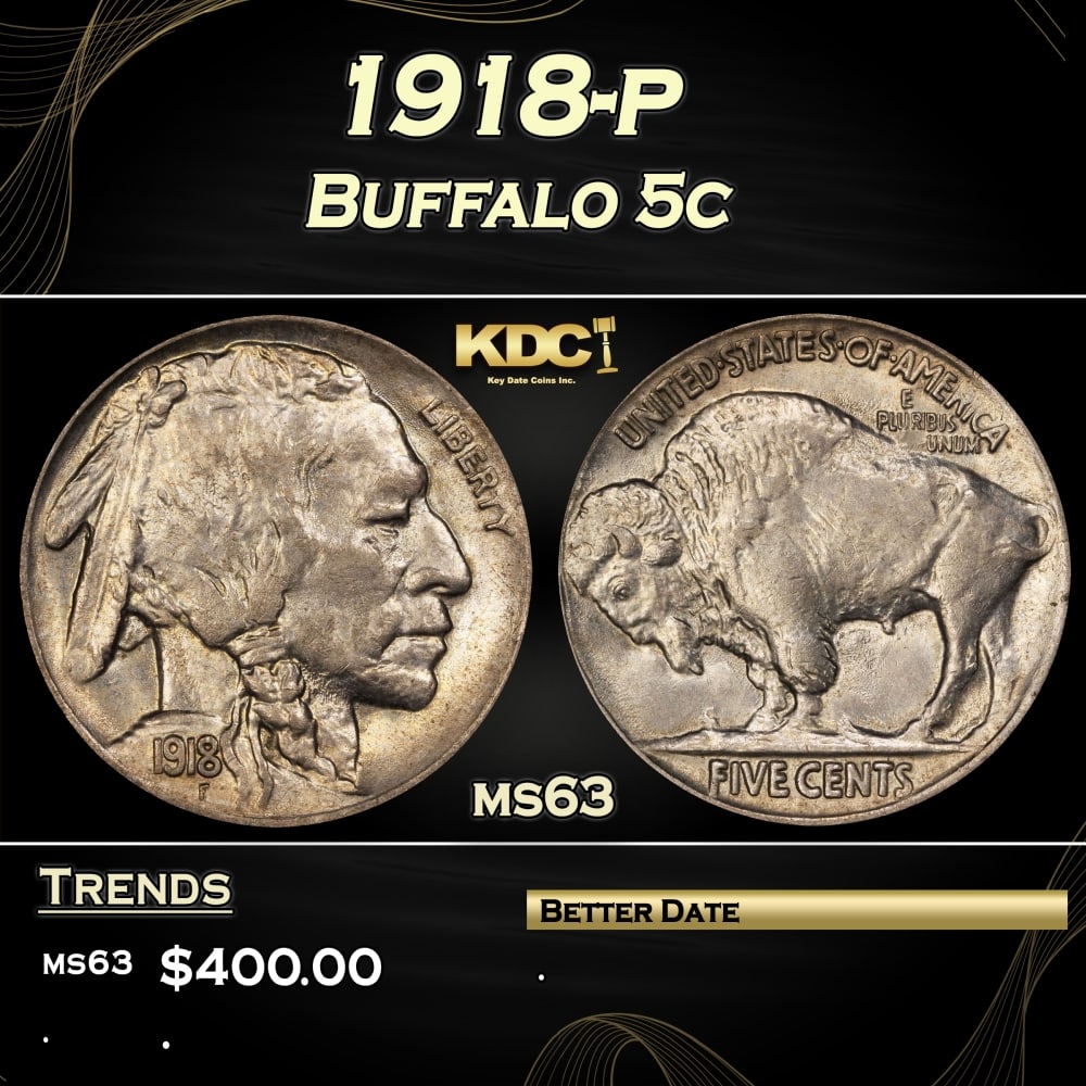 1918-p Buffalo Nickel 5c Grades ms63 (1 of 3)