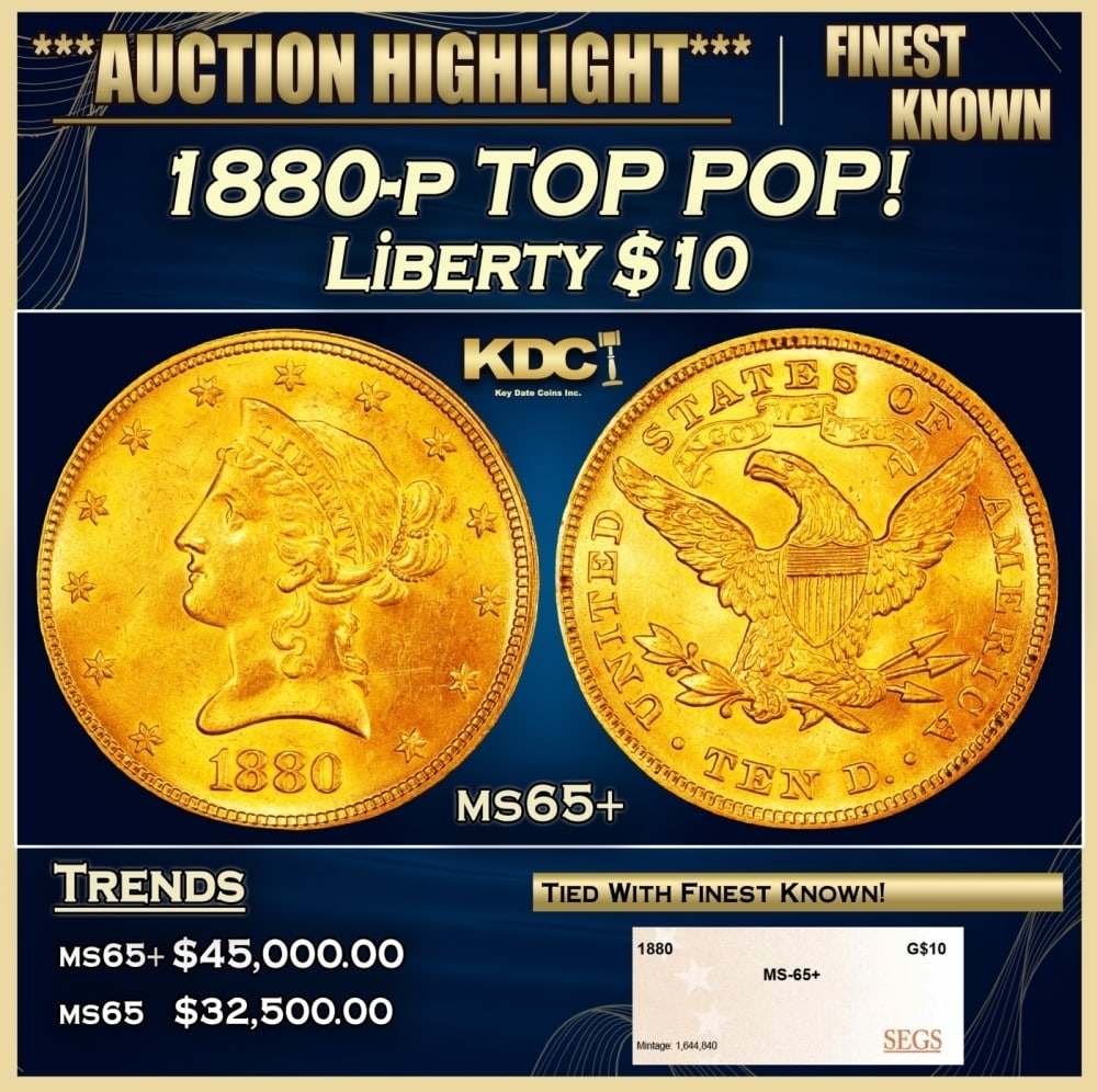 1880-p Gold Liberty Eagle TOP POP! $10 ms65+ SEGS: 1880-p TOP POP! Gold Liberty Eagle $10 ms65+ SEGS. 0