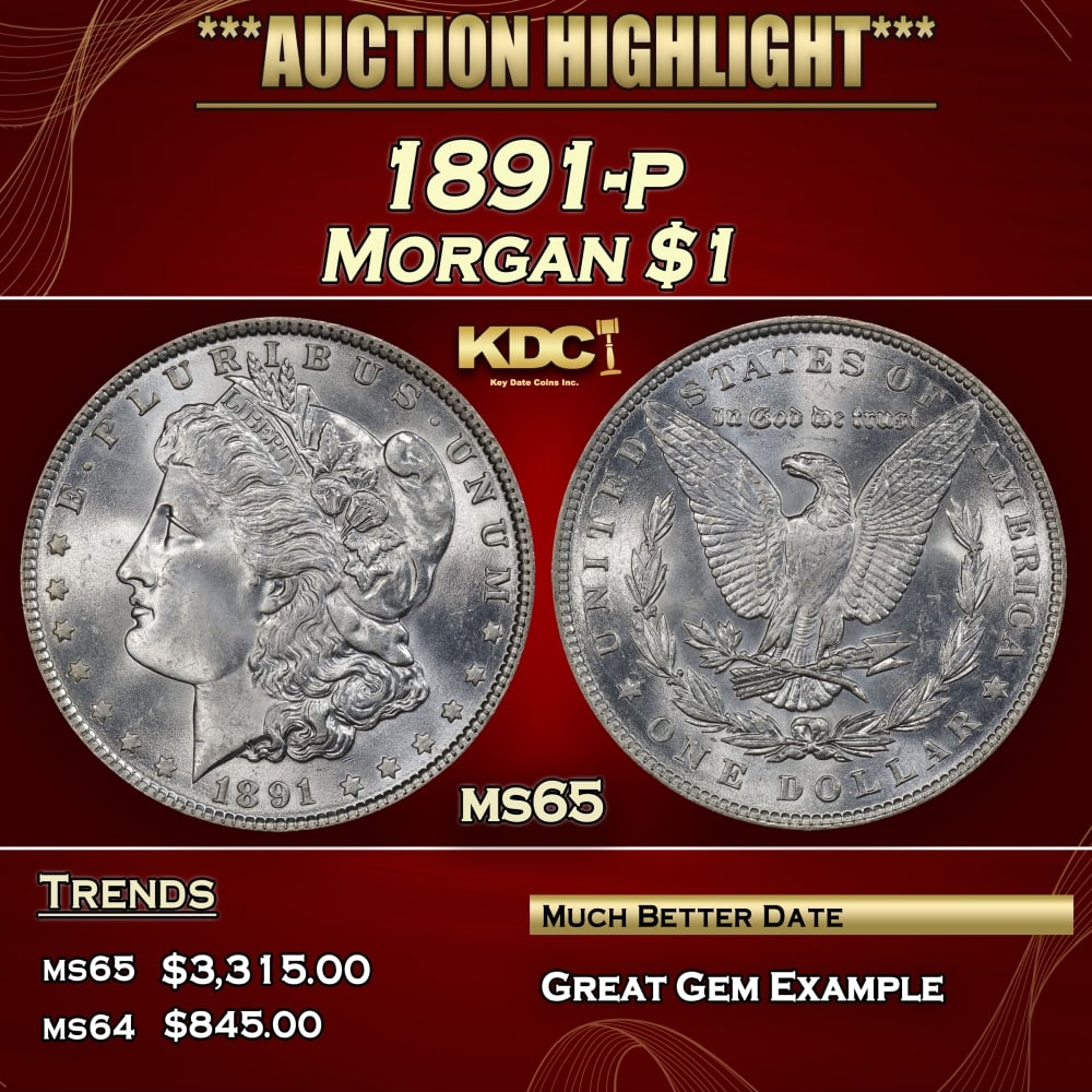 1891-p Morgan Dollar $1 ms65 SEGS: 1891-p Morgan Dollar $1 ms65 SEGS. 0