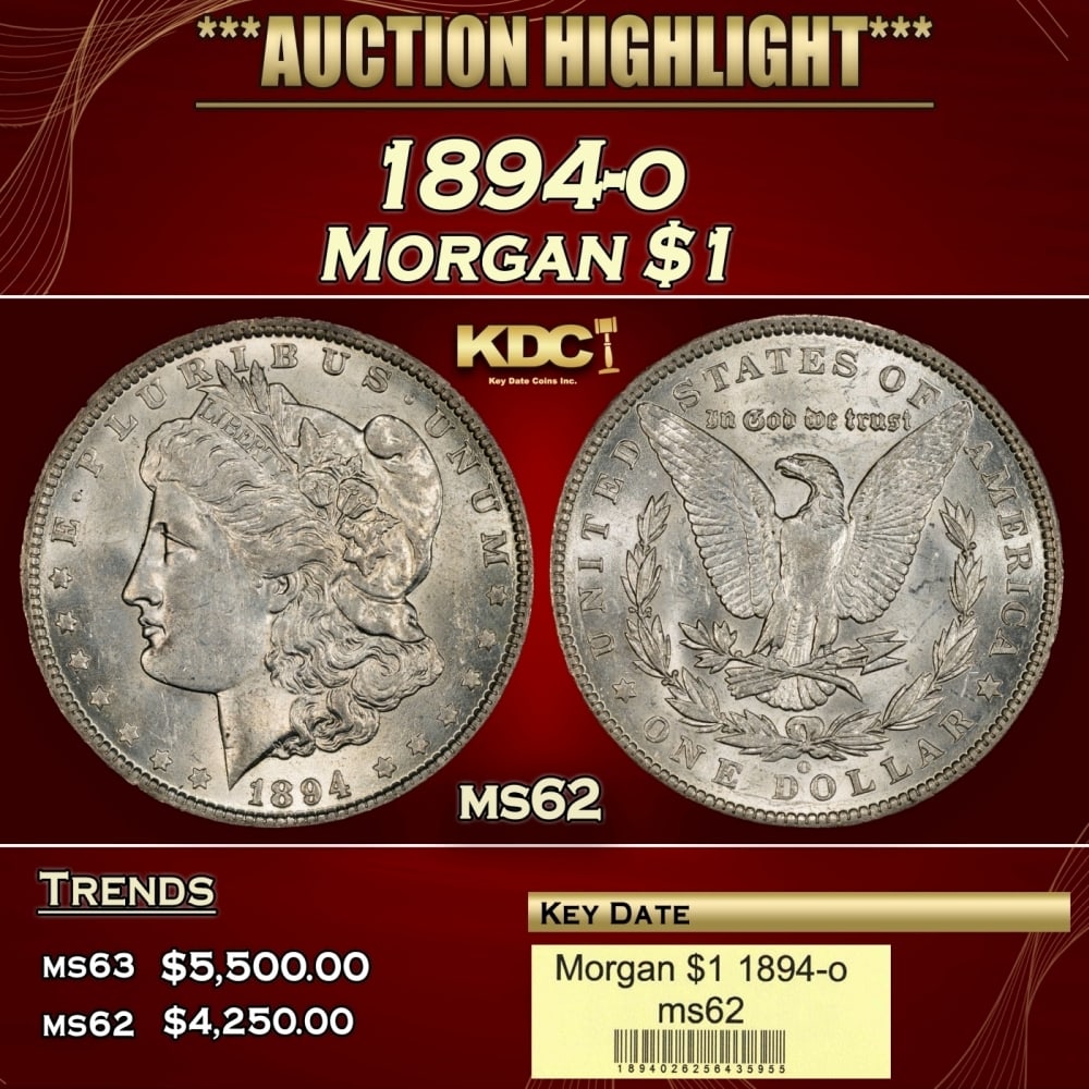 1894-o Morgan Dollar $1 ms62 USCG: 1894-o Morgan Dollar $1 ms62 USCG. 0