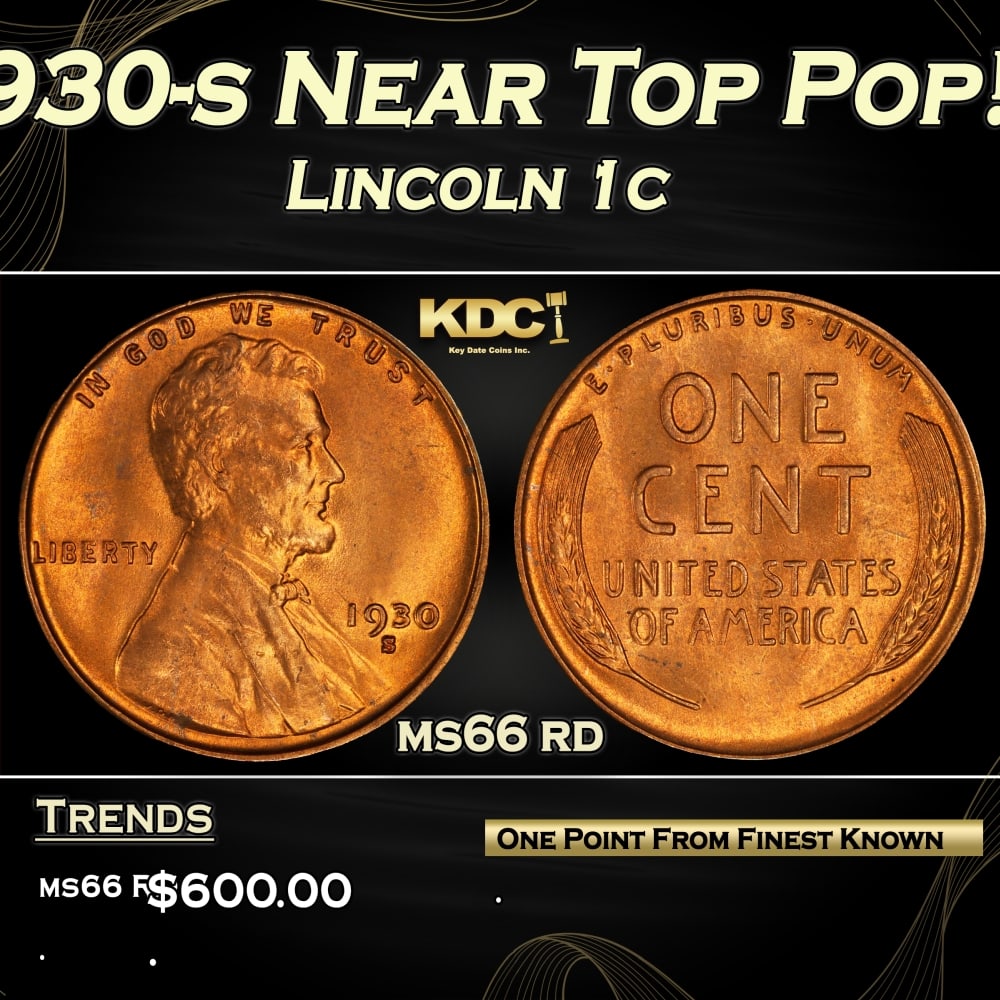 1930-s Lincoln Cent Near Top Pop! 1c Grades ms66 rd (1 of 3)