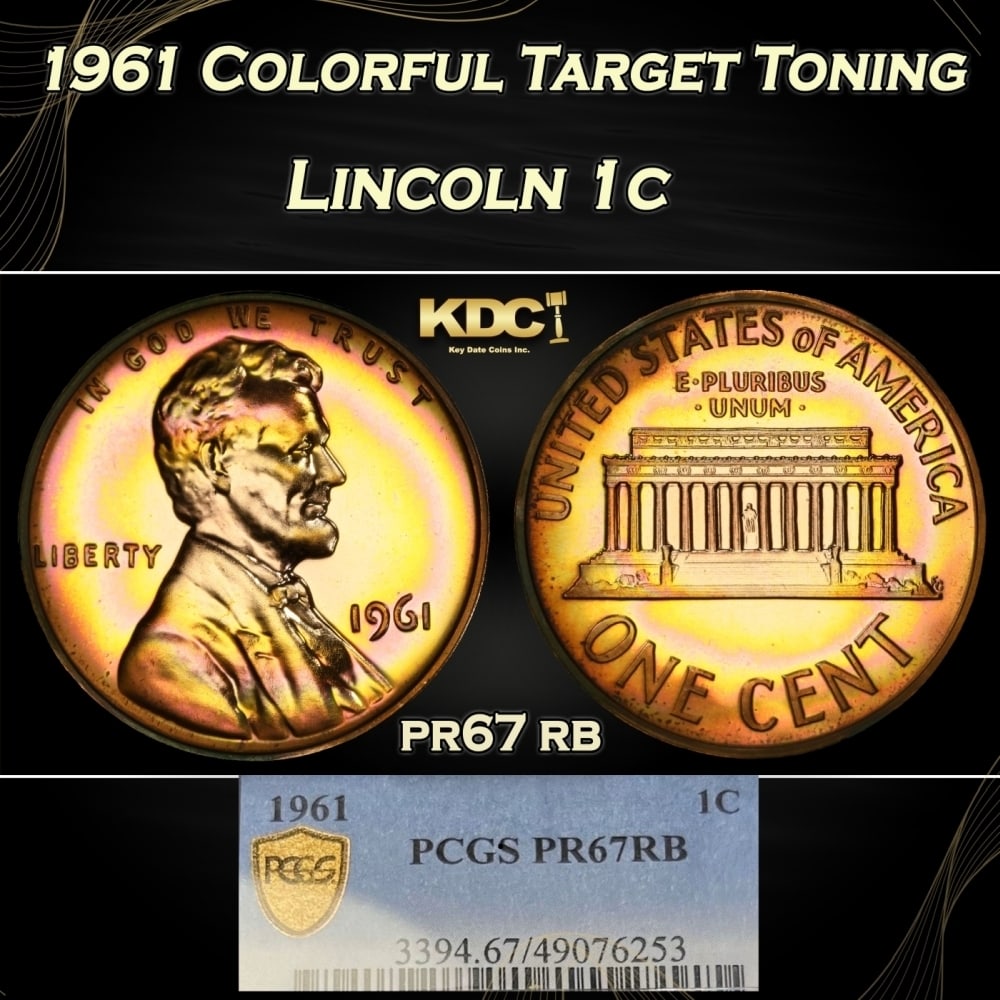 PCGS 1961 Proof Lincoln Cent Colorful Target Toning 1c pr67 rb PCGS (1 of 4)
