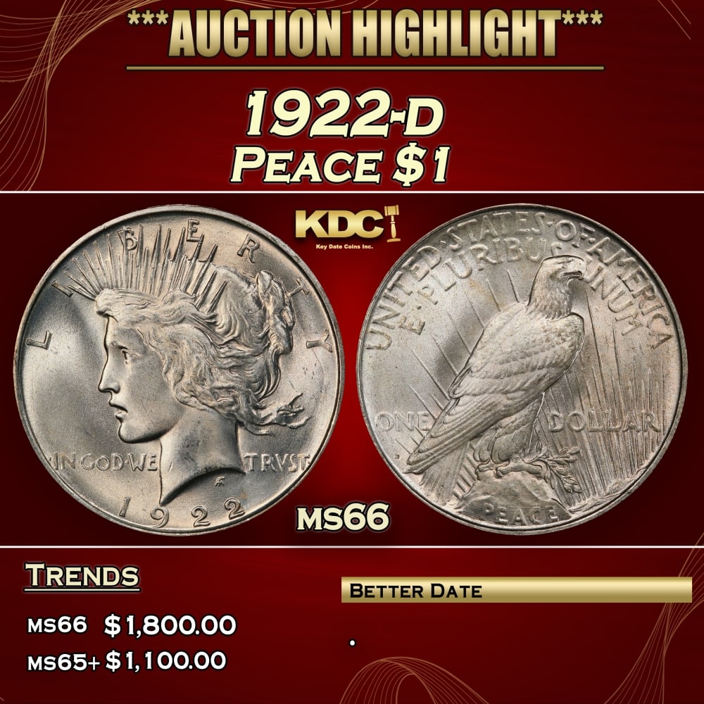 1922-d Peace Dollar $1 ms66 SEGS: 1922-d Peace Dollar $1 ms66 SEGS. 0
