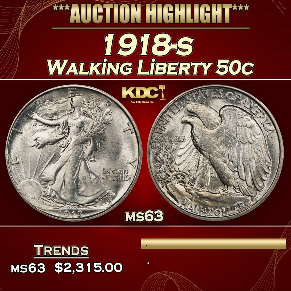 1918-s Walking Liberty Half Dollar 50c ms63 USCG: 1918-s Walking Liberty Half Dollar 50c ms63 USCG. 0