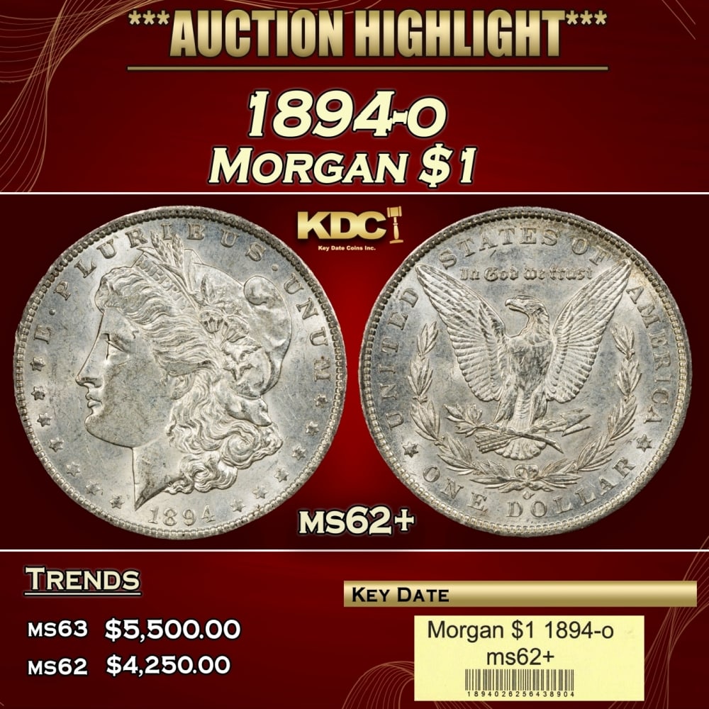 1894-o Morgan Dollar $1 ms62+ USCG: 1894-o Morgan Dollar $1 ms62+ USCG. 0