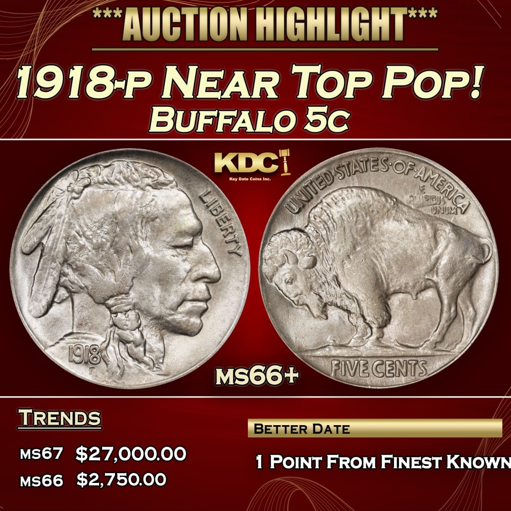 1918-p Buffalo Nickel Near Top Pop! 5c ms66+ SEGS: 1918-p Near Top Pop! Buffalo Nickel 5c ms66+ SEGS. 0