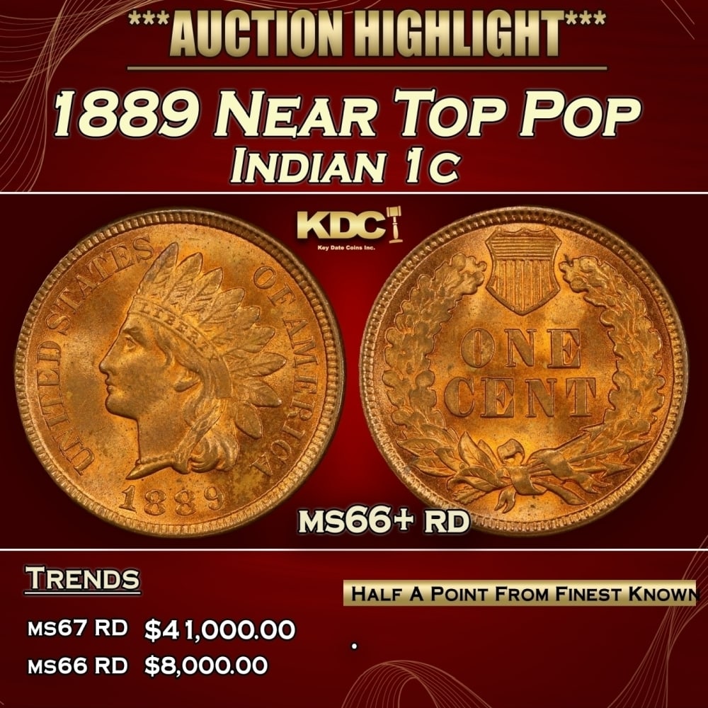 1889 Indian Cent Near Top Pop 1c ms66+ rd SEGS: 1889 Near Top Pop Indian Cent 1c ms66+ rd SEGS. 0