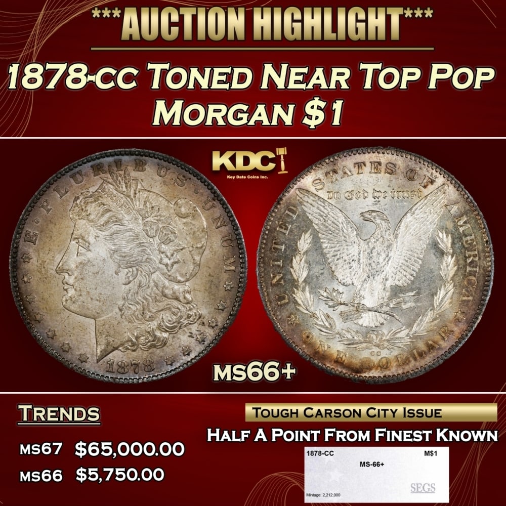 1878-cc Morgan Dollar Toned Near Top Pop $1 ms66+ SEGS: 1878-cc Toned Near Top Pop Morgan Dollar $1 ms66+ SEGS. 0