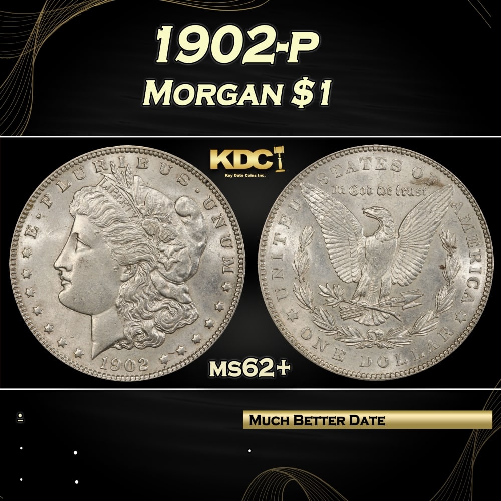 1902-p Morgan Dollar $1 Grades ms62+ (1 of 3)