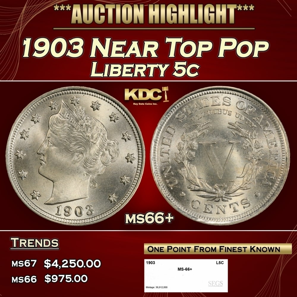 1903 Liberty Nickel Near Top Pop 5c ms66+ SEGS (1 of 4)