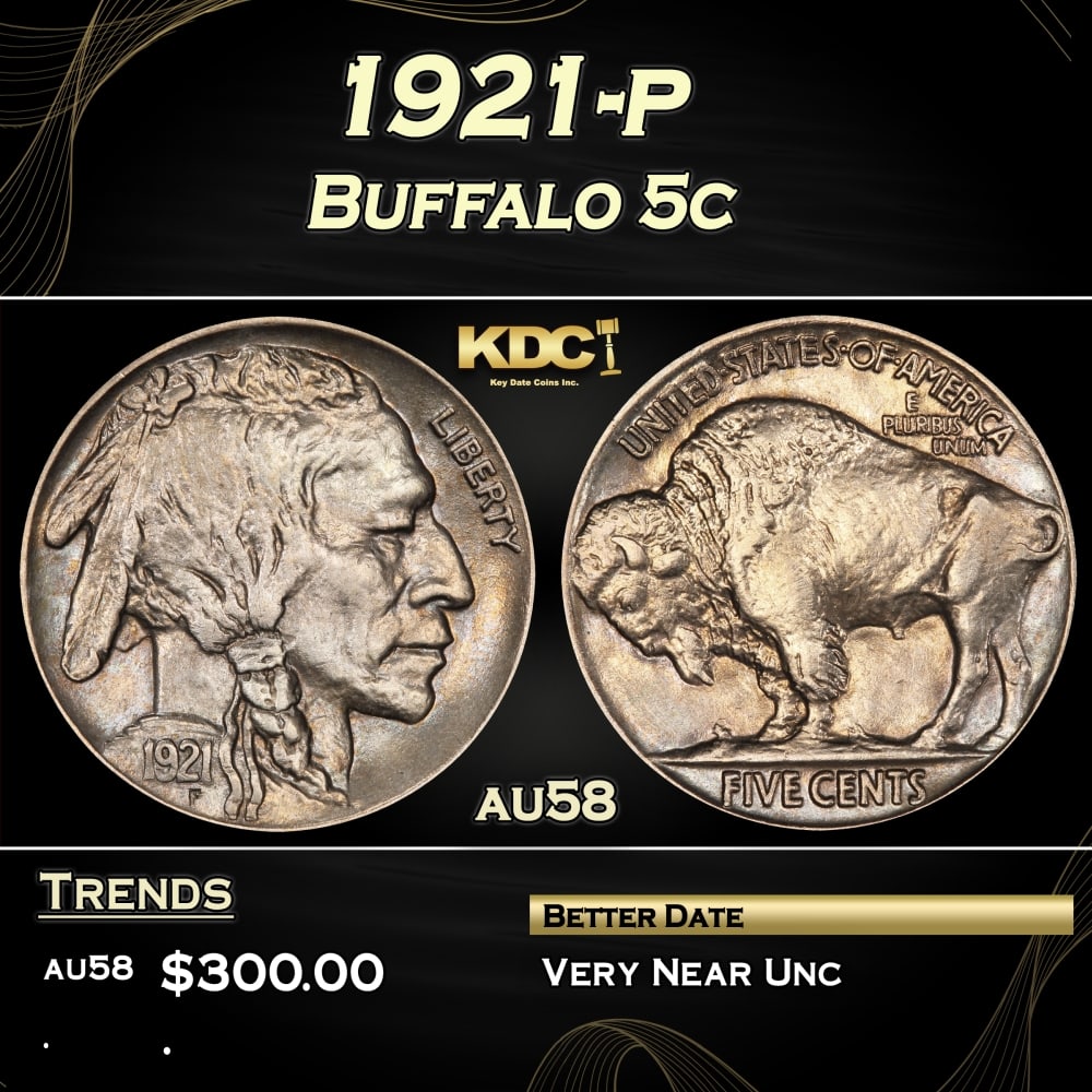1921-p Buffalo Nickel 5c Grades au58 (1 of 3)