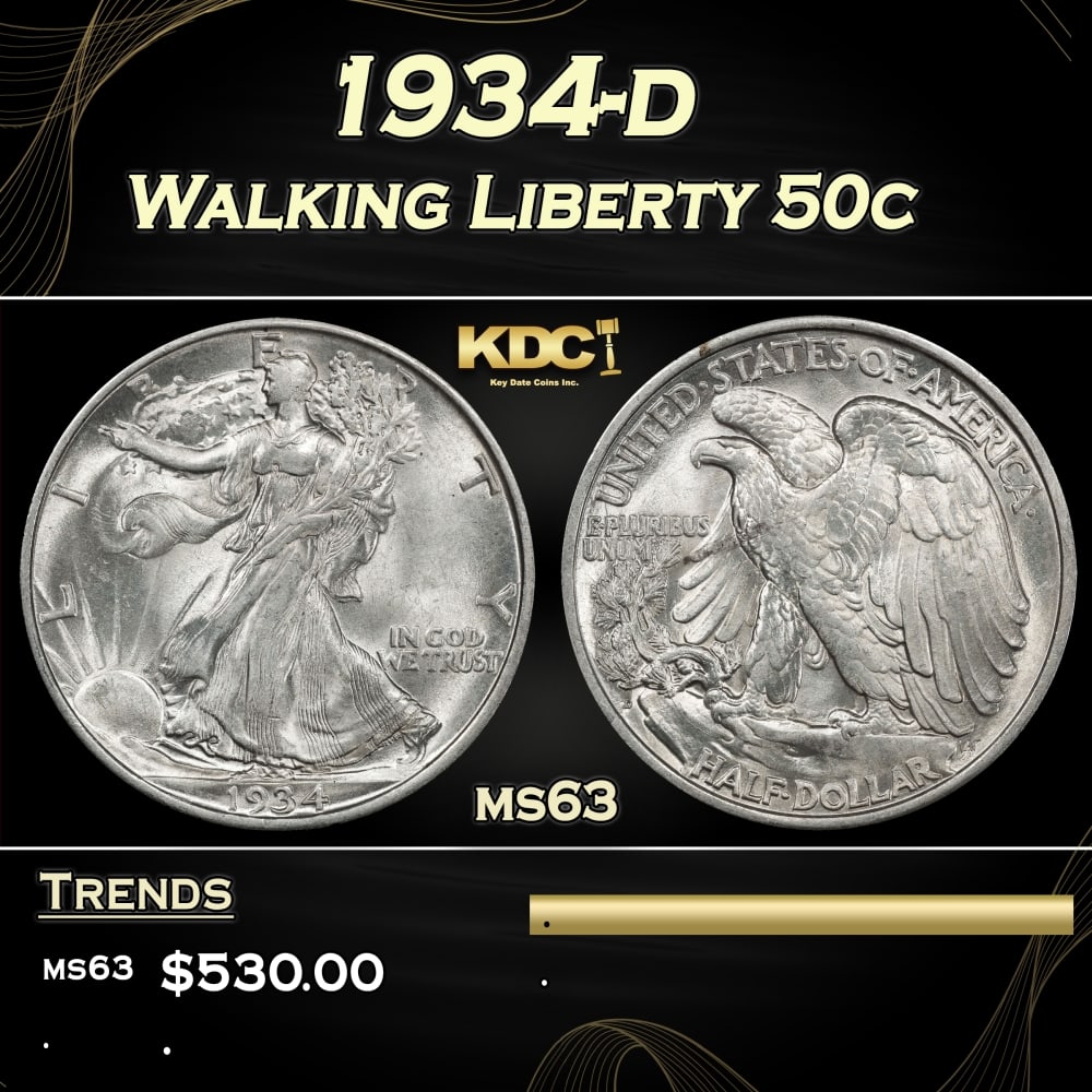 1934-d Walking Liberty Half Dollar 50c Grades ms63: 1934-d Walking Liberty Half Dollar 50c Grades ms63.