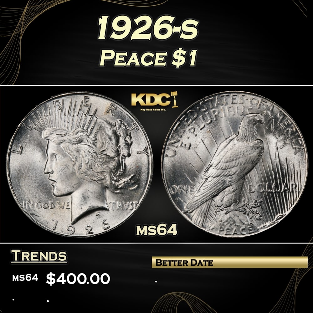 1926-s Peace Dollar $1 Grades ms64 (1 of 3)